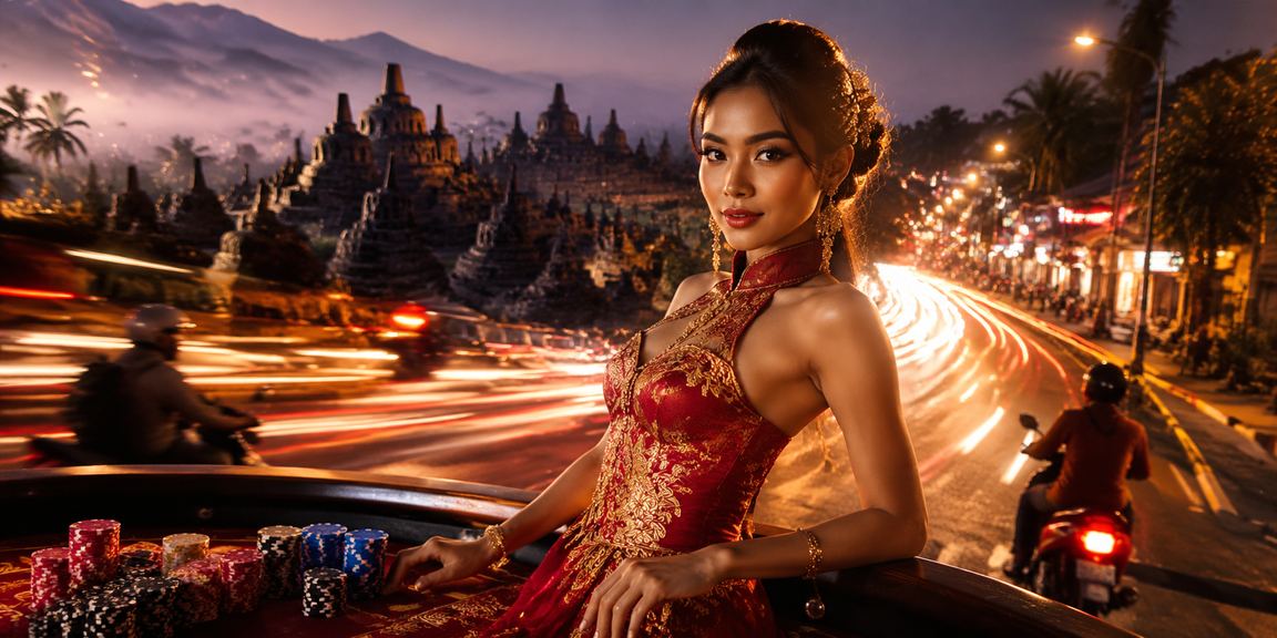 Tampilan neon berwarna-warni promosi VIP bonus casino dengan suasana malam kota