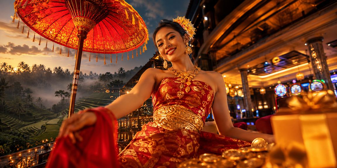 Suasana festival kasino meriah dengan lampu warna-warni dan meja permainan